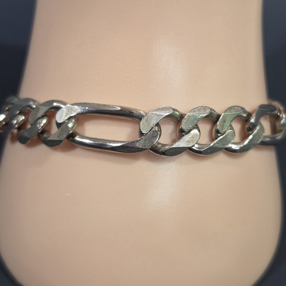 Genuine Vintage Italian Sterling Silver Heavy Figaro Chainlink Men's Bracelet - Picture 2 of 12